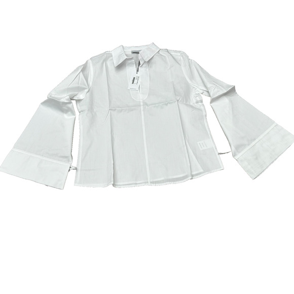 NWT Harshman Women's Pearl White Bell Sleeve Aster Twill Popover Blouse Size L - Picture 2 of 12